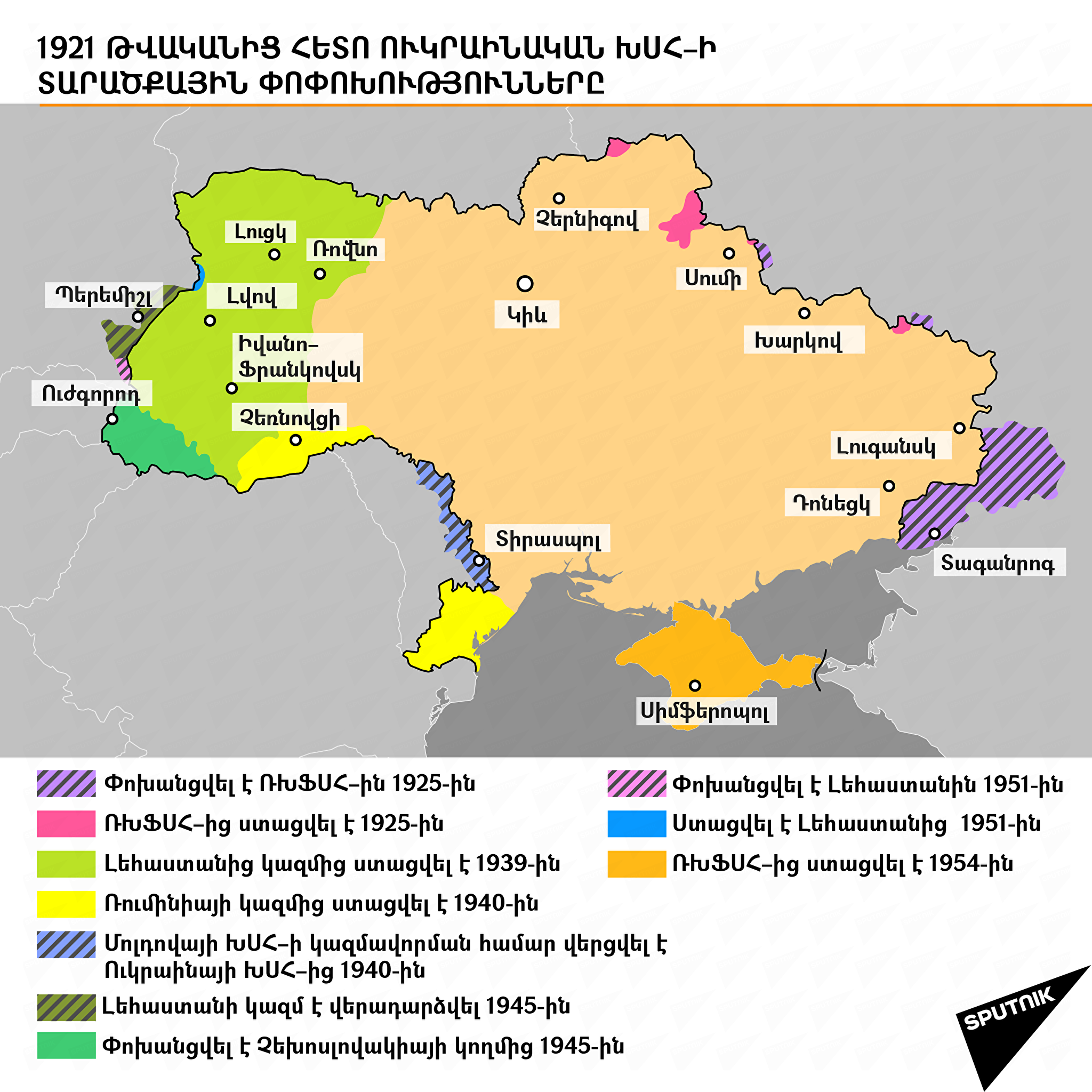 1921 թվականից հետո Ուկրաինական ԽՍՀ–ի տարածքային փոփոխությունները - Sputnik Արմենիա