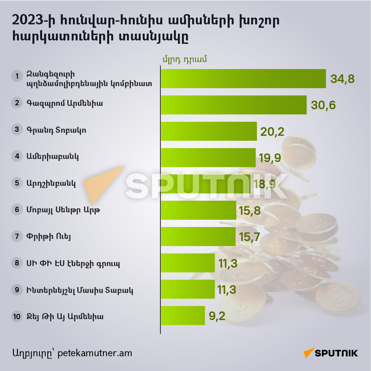 2023-ի հունվար-հունիս ամիսների խոշոր հարկատուների տասնյակը - Sputnik Արմենիա