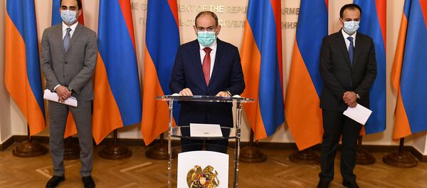 Онлайн брифинг по итогам заседания комендатуры с участием премьер-министра Никола Пашиняна, вице-премьера Тиграна Авиняна и министра здравоохранения Арсена Торосяна (29 июля 2020). Еревaн - Sputnik Армения