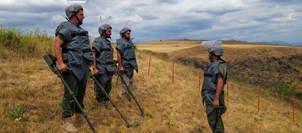 Специалисты Центра гуманитарного разминирования и экспертизы во время работы в Сюнике - Sputnik Армения