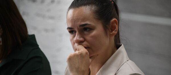 Оппозиционный кандидат в президенты Беларуси Светлана Тихановская на пресс-конференции по итогам президентских выборов в Беларуси (10 августа 2020). Минск - Sputnik Армения