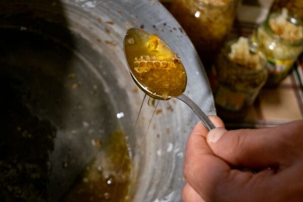 Пчелиный воск с медом в ложке - Sputnik Армения
