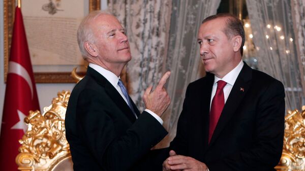 Беседа вице-президента США Джо Байдена с президентом Турции Реджепом Тайипом Эрдоганом после их встречи во Дворце Йылдыз Мабейн (23 января 2016). Стамбул - Sputnik Արմենիա
