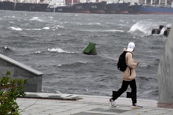 Прохожий на Корабельной набережной во Владивостоке после урагана - Sputnik Армения