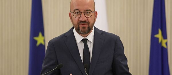 Председатель ЕС Шарль Мишель выступает во время совместной пресс-конференции с президентом Кипра (16 сентября 2020). Никосия - Sputnik Արմենիա