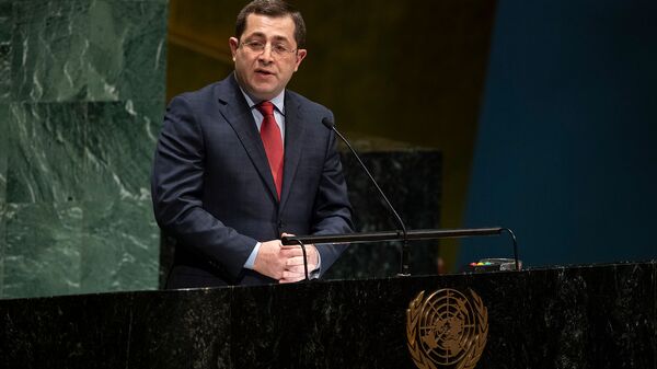 Председатель 64-й сессии Комиссии по положению женщин, постоянный представитель Армении при ООН Мгер Маркарян выступает на мероприятии, посвященном Международному женскому дню (6 марта 2020). Нью-Йорк - Sputnik Армения