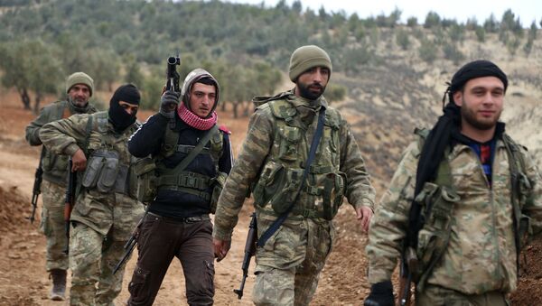 Поддерживаемые Турцией сирийские боевики в районе холма Барсая (24 января 2018). Сирия - Sputnik Армения