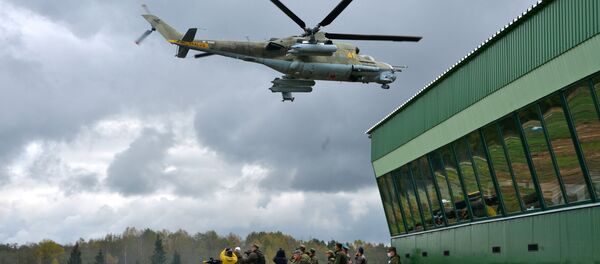 Вертолет Ми-24 во время командно-штабных учений ОДКБ Нерушимое братство – 2020 на полигоне Лосвидо под Витебском Вертолет Ми-24 во время командно-штабных учений ОДКБ Нерушимое братство – 2020 на полигоне Лосвидо под Витебском - Sputnik Արմենիա
