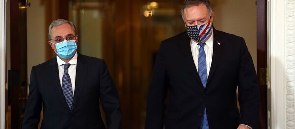 Встреча министра иностранных дел Армении Зограба Мнацаканяна и государственного секретаря США Майка Помпео (23 октября 2020). Вашингтон - Sputnik Армения