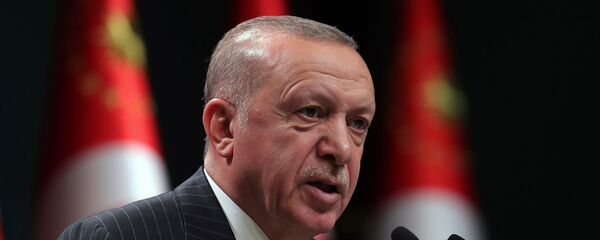 Президент Турции Реджеп Тайип Эрдоган выступает во время телеобращения после еженедельного заседания кабинета министров в Анкаре (24 августа 2020). Турция - Sputnik Армения