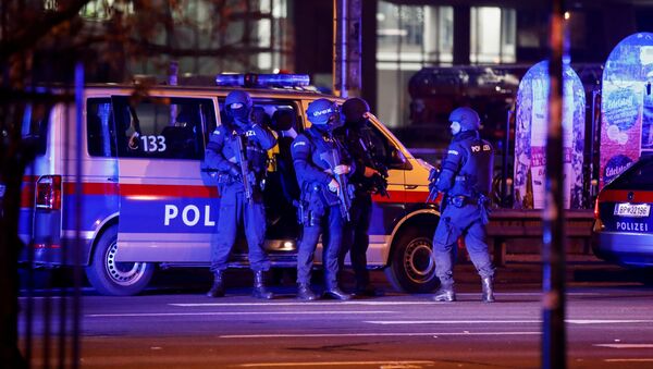 Вооруженные австрийские полицейские остановили движение транспорта в пешеходной и торговой зоне Вены после стрельбы в центре города (2 ноября 2020). Австрия - Sputnik Արմենիա