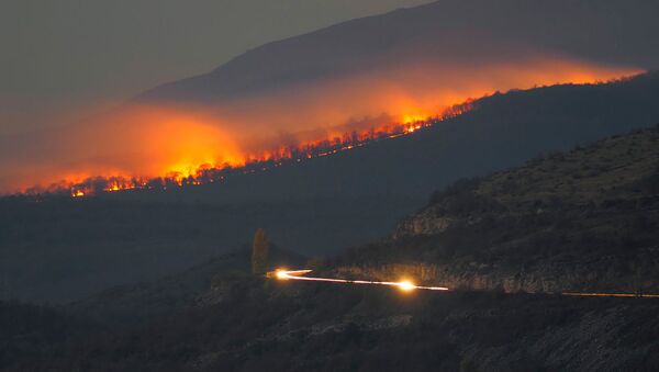 Пожар лесов близ Степанакерта после обстрелов ВС Азербайджана (31 октября 2020). Карабах - Sputnik Армения