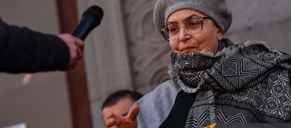 Бывшая защитница прав человека в Армении Лариса Алавердян во время митинга на площади Свободы (16 ноября 2020). Еревaн Бывшая защитница прав человека в Армении Лариса Алавердян во время митинга на площади Свободы (16 ноября 2020). Еревaн - Sputnik Արմենիա