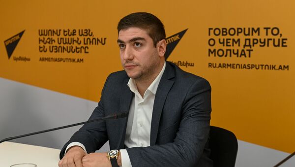 Арман Гукасян во время онлайн-видеомоста на тему: Деятельность прозападных НКО в Армении (24 ноября 2020). Еревaн - Sputnik Армения