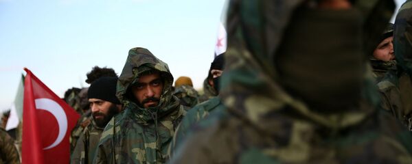 Поддерживаемые Турцией сирийские боевики собираются во время военных учений на севере провинции Алеппо (29 декабря 2018). Сирия - Sputnik Армения