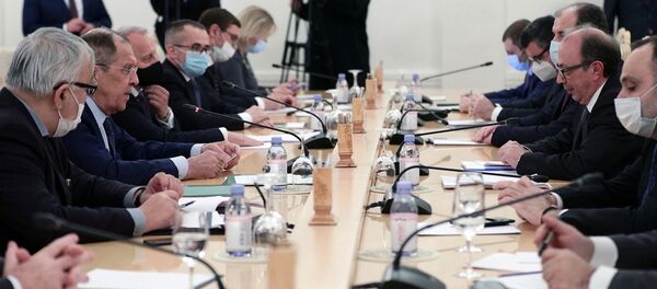 Главы МИД Армении и России Ара Айвазян и Сергей Лавров во время переговоров (7 декабря 2020). Москва - Sputnik Արմենիա