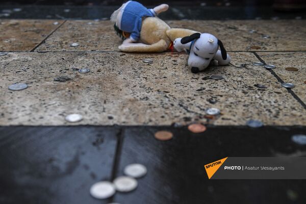 Ցուցարարները մետաղադրամներ լցրին ՀՀ կառավարության շենքի դիմաց՝ ի նշան բողոքի Ցուցարարները մետաղադրամներ լցրին ՀՀ կառավարության շենքի դիմաց՝ ի նշան բողոքի - Sputnik Արմենիա