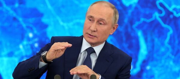 Президент РФ Владимир Путин на большой ежегодной пресс-конференции в режиме видеоконференции (17 декабря 2020). Москва Президент РФ Владимир Путин на большой ежегодной пресс-конференции в режиме видеоконференции (17 декабря 2020). Москва - Sputnik Արմենիա
