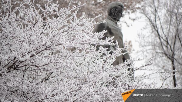 Покрытые инеем деревья у памятника Грибоедову в Ереване - Sputnik Արմենիա