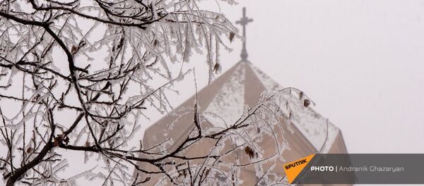 Покрытое инеем дерево у собора Святого Григора Лусаворича - Sputnik Армения