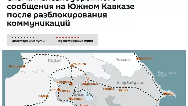 Схема железнодорожного сообщения на Южном Кавказе после разблокирования коммуникаций