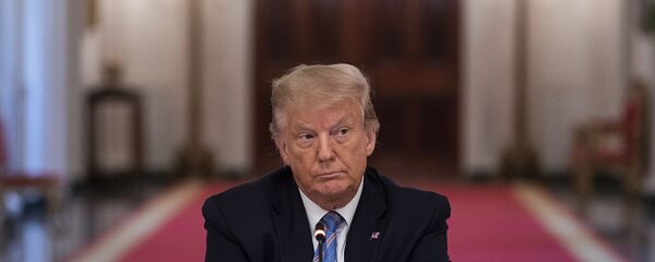 Президент США Дональд Трамп сидит, скрестив руки, во время круглого стола, посвященного безопасному открытию американских школ во время пандемии коронавируса (7 июля 2020). Вашингтон - Sputnik Արմենիա