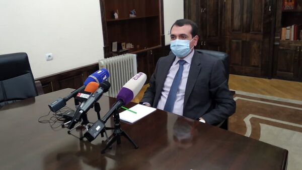 Новоназначенный губернатор Ширака Ованнес Арутюнян на брифинге с журналистами (21 января 2021). Гюмри - Sputnik Армения