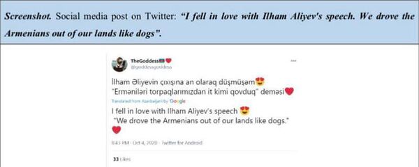 «Խոշտանգեք սպանելուց առաջ». Թաթոյանը հրապարակել է ադրբեջանցիների հայատյաց գրառումները «Խոշտանգեք սպանելուց առաջ». Թաթոյանը հրապարակել է ադրբեջանցիների հայատյաց գրառումները - Sputnik Արմենիա