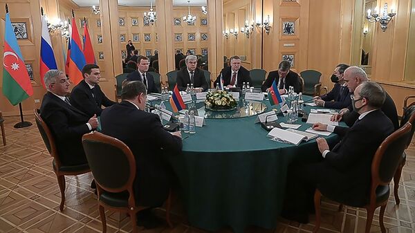 Заседание трёхсторонней Рабочей группы под совместным председательством вице-премьеров Армении, Азербайджана и России (30 января 2021). Москвa - Sputnik Արմենիա