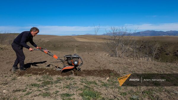 Житель села Неркин Хндзореск Сюникской области возделывает землю - Sputnik Армения