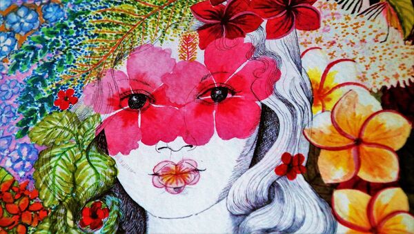 Иллюстрация девушки с тропическими цветами в волосах - Sputnik Армения