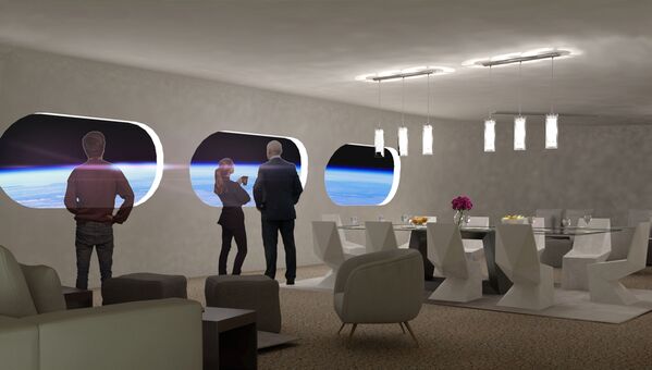 Luxury Villa համարի հյուրասենյակը Voyager Station տիեզերական հյուրանոցում - Sputnik Արմենիա