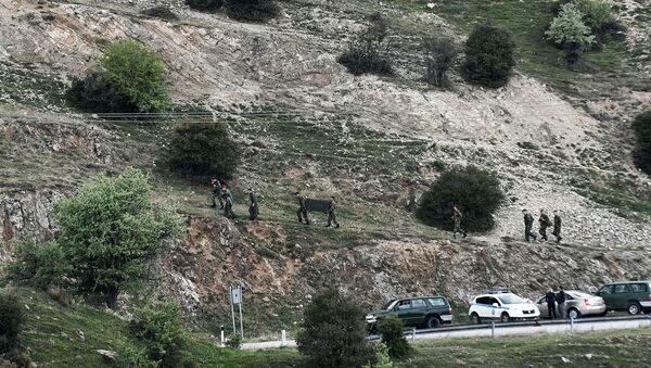 Полиция в городе Ларисса в Греции на месте разбитого вертолета (19 апреля 2017). Греция - Sputnik Армения