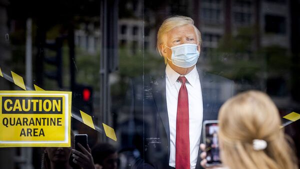 Восковая фигура президента США Дональда Трампа в окне музея восковых фигур мадам Тюссо (2 октября 2020). Амстердам - Sputnik Армения