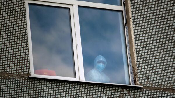 Медицинский сотрудник в окне одной из палат больницы - Sputnik Արմենիա