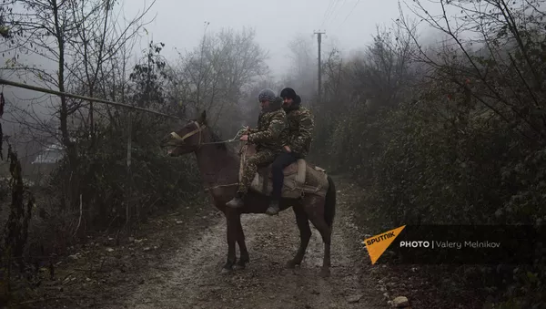 Мужчины на лошади на одной из улиц в селе Тагавард Мартунинского района (11 декабря 220). Карабах - Sputnik Армения