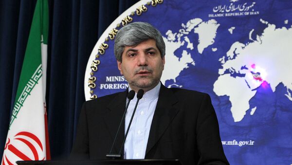 Представитель МИД Ирана Рамин Мехманпараст выступает на пресс-конференции (28 декабря 2010). Тегеран - Sputnik Армения