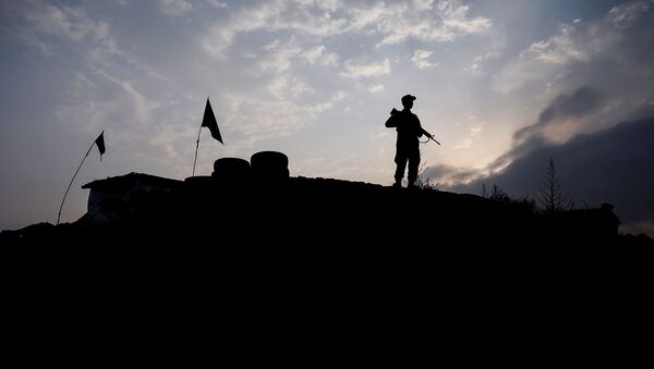 Афганский полицейский дежурит на контрольно-пропускном пункте на окраине Кабула, Афганистан - Sputnik Армения