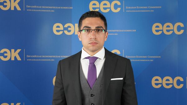 Замдиректора департамента функционирования внутренних рынков ЕЭК Нарек Овакимян - Sputnik Армения