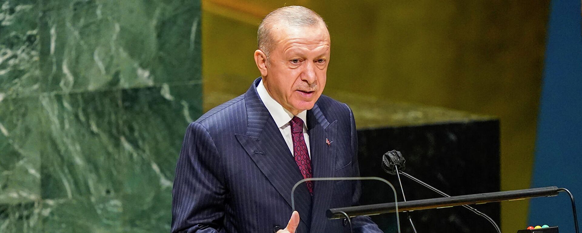 Президент Турции Реджеп Тайип Эрдоган на 76-й сессии Генеральной Ассамблеи ООН (21 сентября 2021). Нью-Йорк - Sputnik Армения, 1920, 22.09.2021