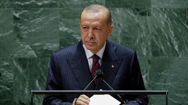 Президент Турции Реджеп Тайип Эрдоган на 76-й сессии Генеральной Ассамблеи ООН (21 сентября 2021). Нью-Йорк - Sputnik Армения
