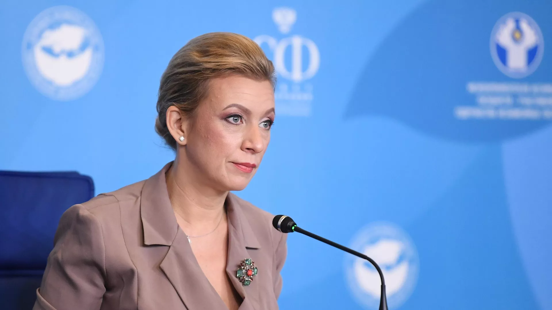 Официальный представитель Министерства иностранных дел РФ Мария Захарова на брифинге (14 октября 2021). Санкт-Петербург