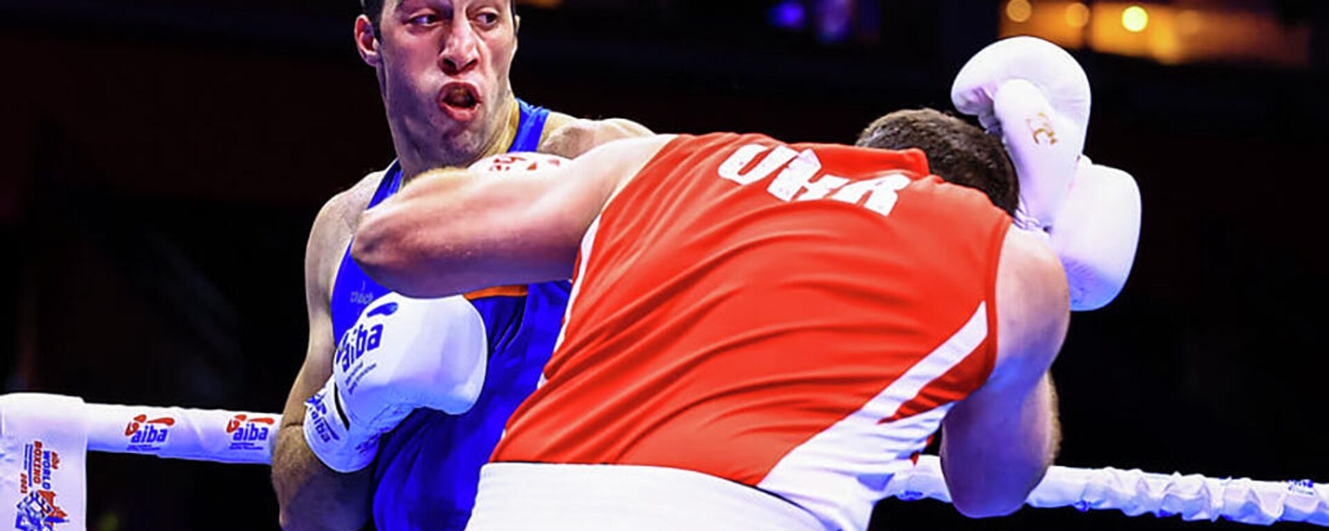 Давид Чалоян (в синем) во время боя в 1/8 финала ЧМ - Sputnik Армения, 1920, 04.11.2021