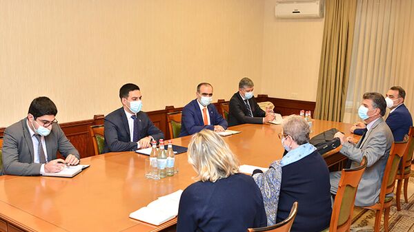 Рустам Бадасян на встрече с руководителем делегации ЕС, послом Андреа Викторини (3 ноября 2021). Еревaн - Sputnik Արմենիա