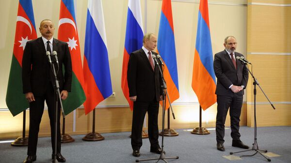Заявление Путина, Пашиняна и Алиева для СМИ по итогам переговоров (26 ноября 2021). Сочи - Sputnik Армения