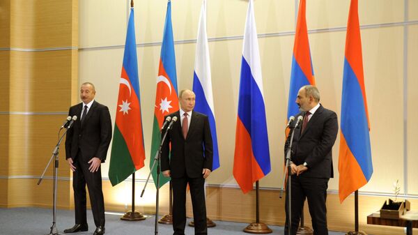 Заявление Путина, Пашиняна и Алиева для СМИ по итогам переговоров (26 ноября 2021). Сочи - Sputnik Армения