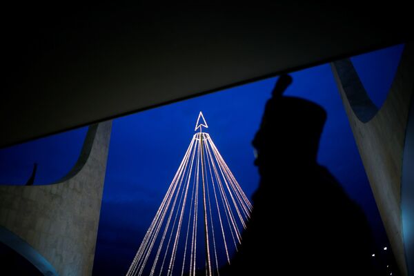 Солдат президентской гвардии стоит перед рождественской елкой во дворце Планалто в Бразилиа. - Sputnik Армения