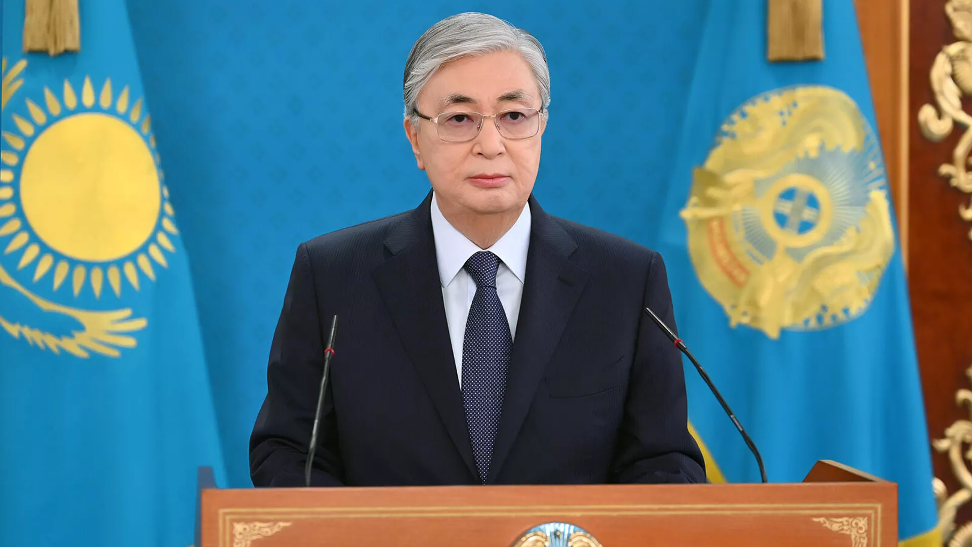 Президент Казахстана Касым-Жомарт Токаев во время обращения к гражданам страны (7 января 2022). Нур-Султан