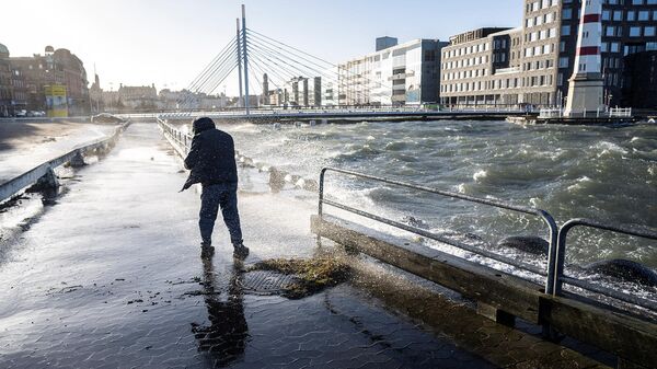 Человек идет по кромке воды в Мальме (30 января 2022). Швеция - Sputnik Армения