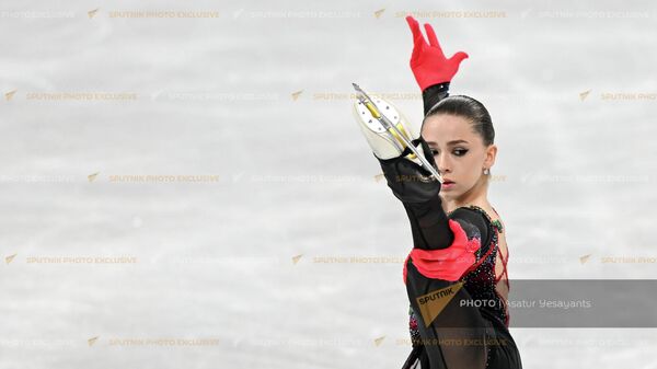 Կամիլա Վալիևան (Ռուսաստան) XXIV ձմեռային Օլիմպիական խաղերում գեղասահքի կանանց մենասահքի ազատ ծրագրի ժամանակ (17 փետրվարի, 2022թ)․ Պեկին - Sputnik Արմենիա